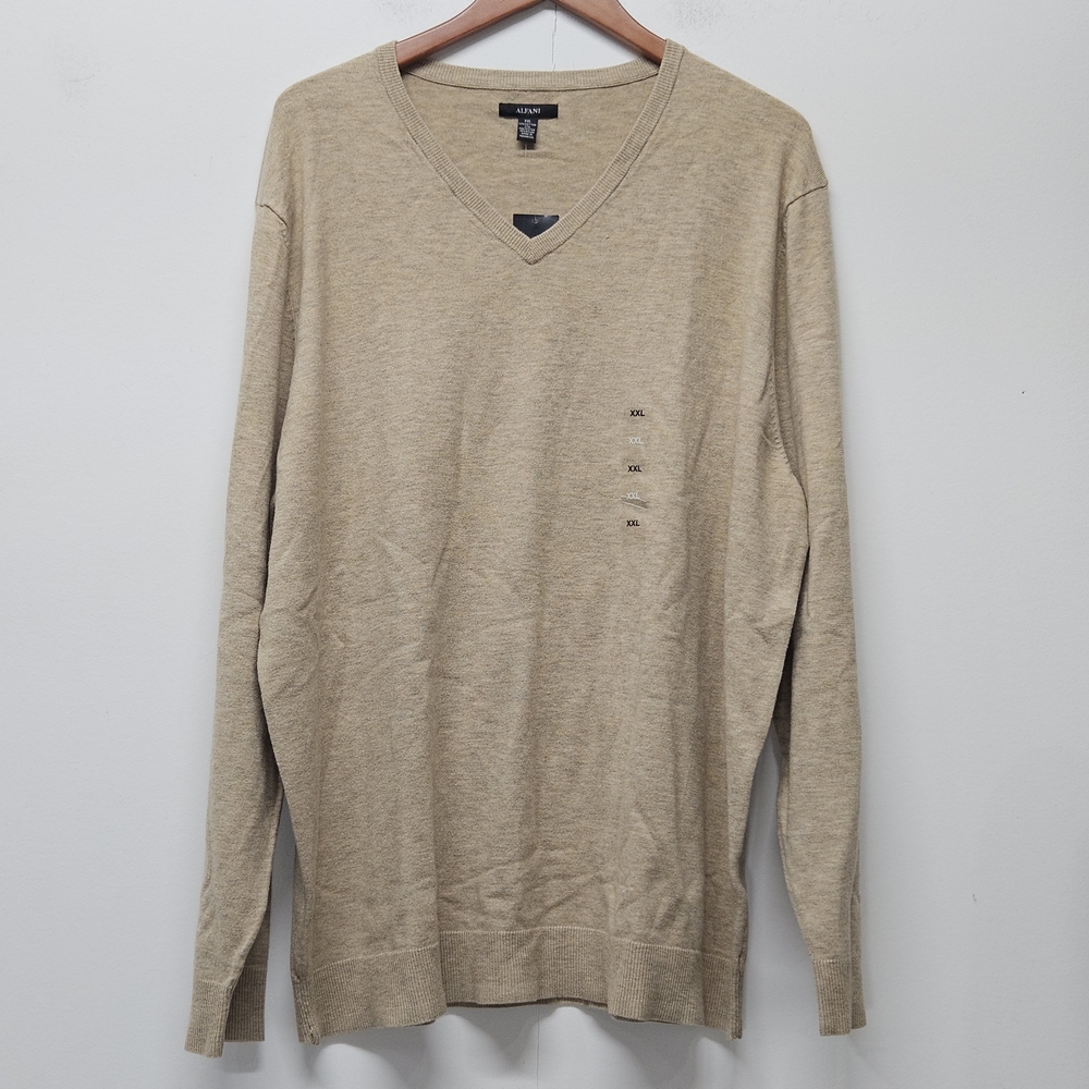 Alfani Pullover V-Neck Core Sweater Mens XXL Twill Heather Layering Classic New
